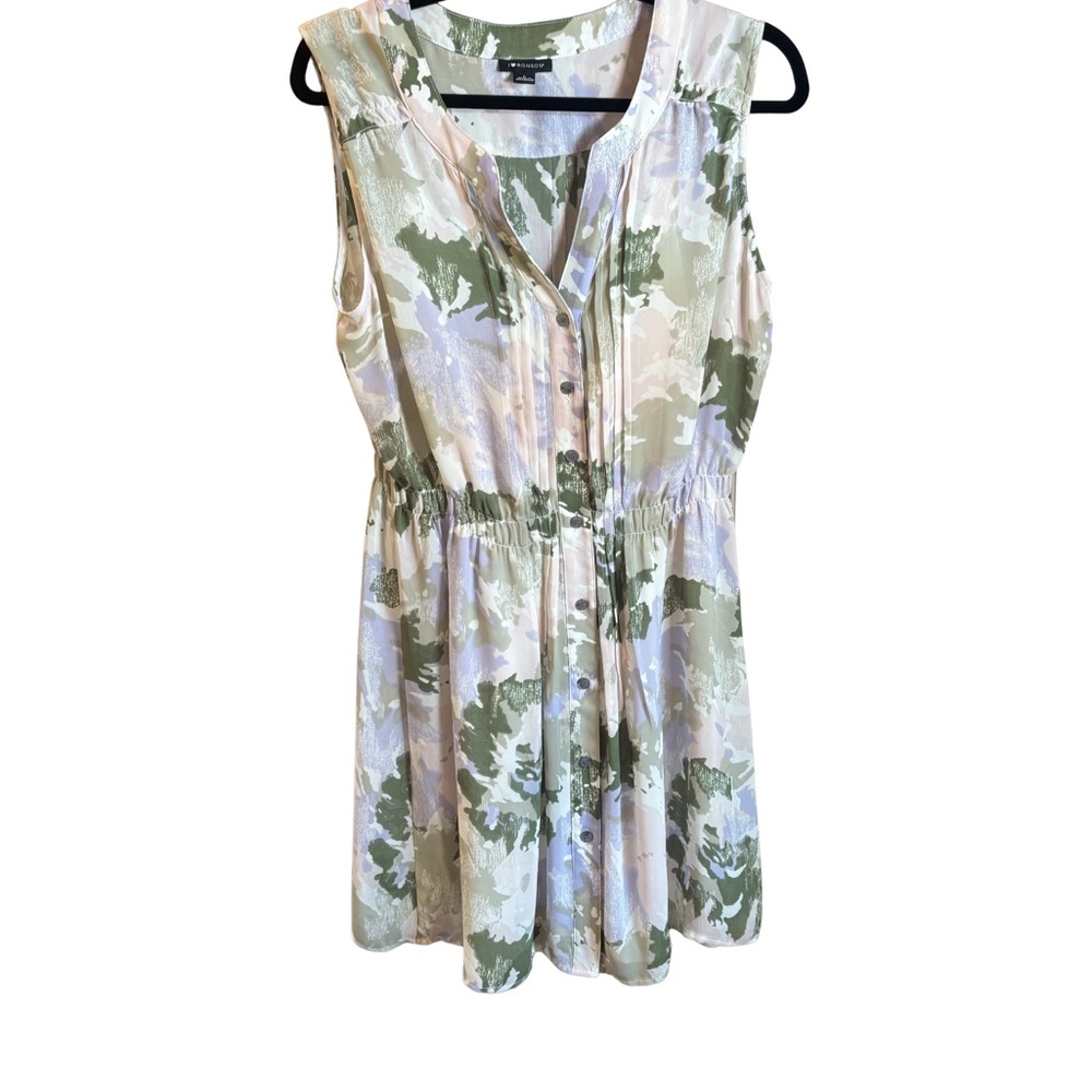 I Love Robson Button-Front Mini Dress in Sage & Cream Large